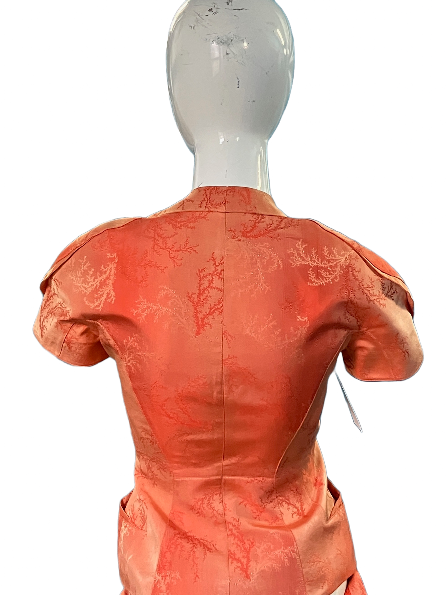 Thierry Mugler couture 80s coral pink embroidery set w skirt