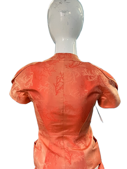 Thierry Mugler couture 80s coral pink embroidery set w skirt