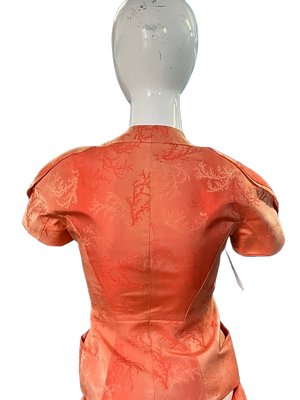 Thierry Mugler couture 80s coral pink embroidery set w skirt