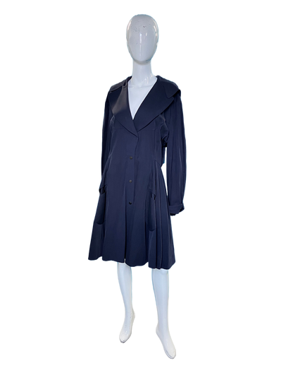 Thierry Mugler 80s navy hooded trench coat