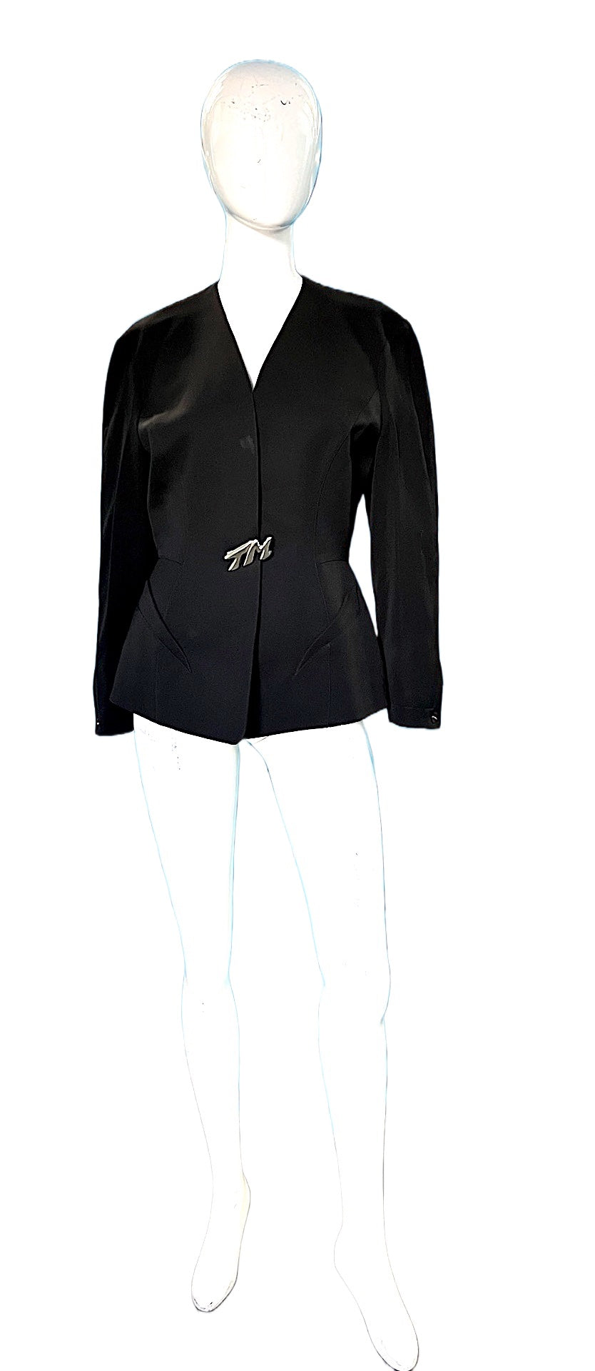 Thierry Mugler 1990’s black couture blazer w TM pins