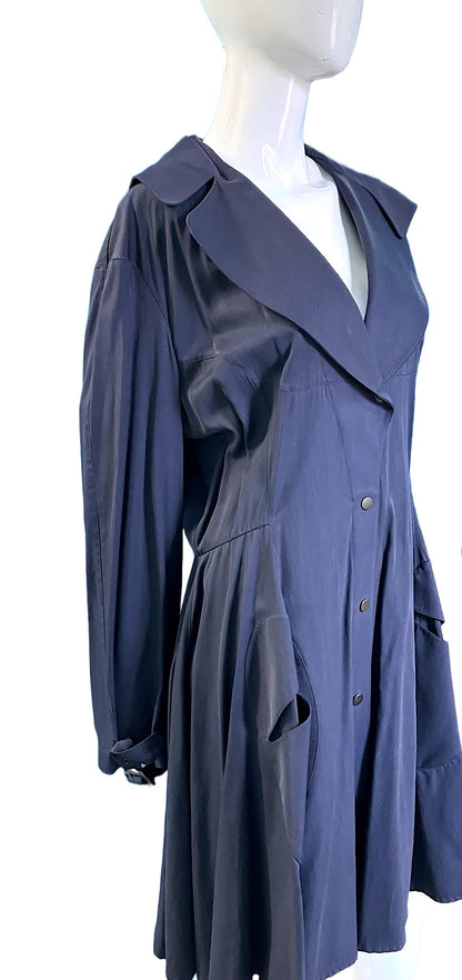 Thierry Mugler 80s navy hooded trench coat