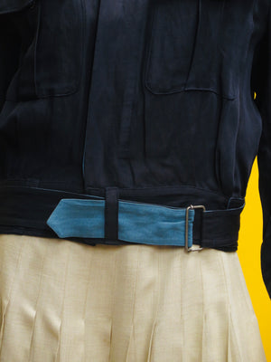 Jean Paul Gaultier Two Tone Blue Linen Moto Jacket