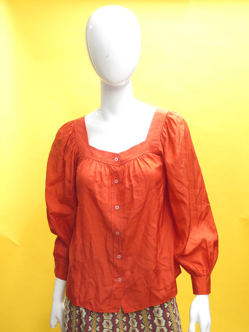1980’s YSL Tricot Red Silk Peasant Blouse