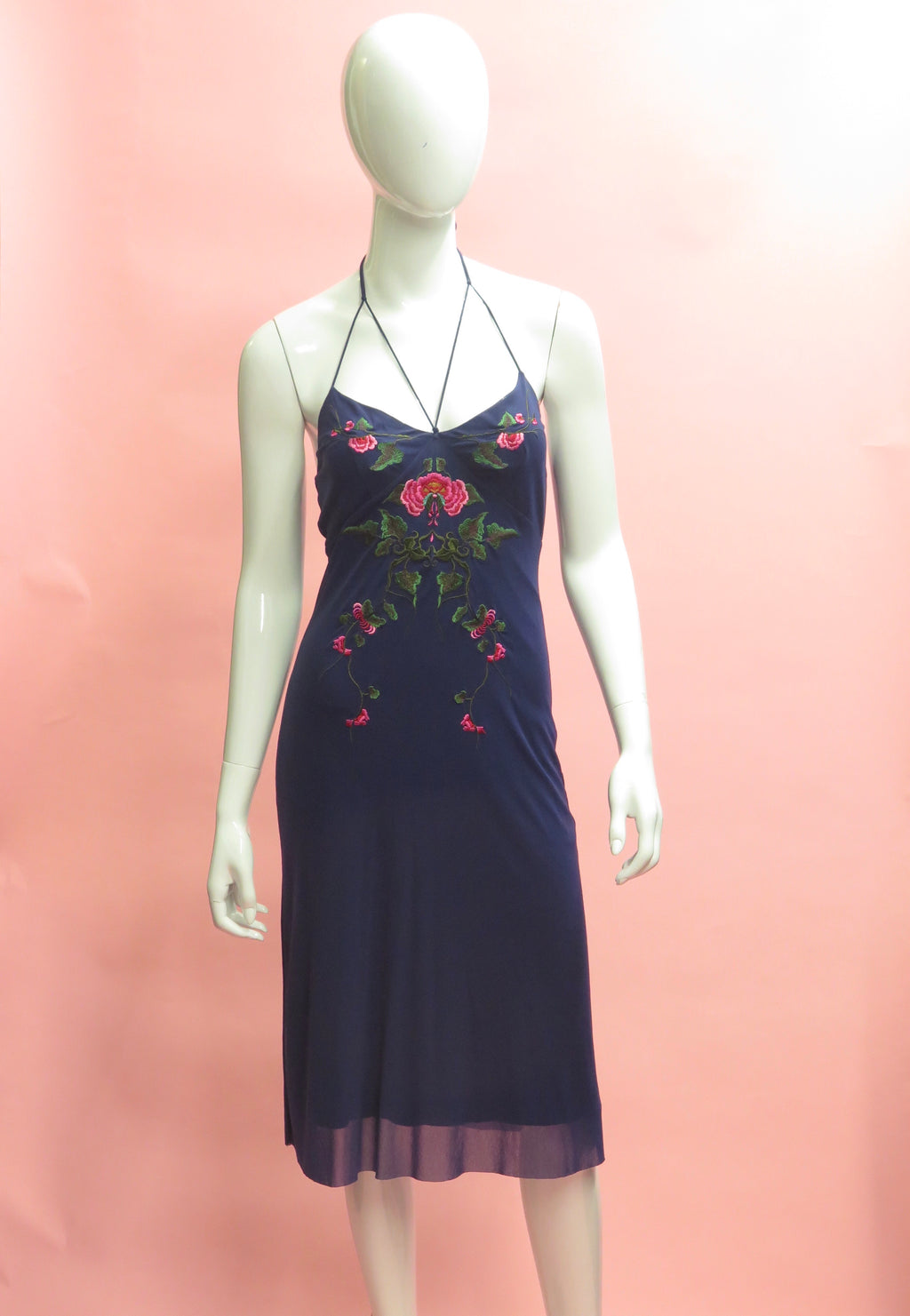 1990’s Vivienne Tam Floral Embroidered Mesh Halter Dress