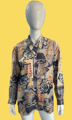 1990’s Ted Lapidus Garden Print Silk Buttondown