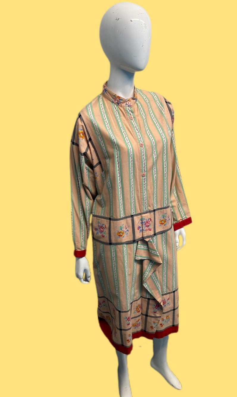 80’s Issey Miyake Floral Striped Tunic Dress