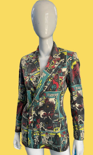 1990’s Iconic Jean Paul Gaultier Virus Man Printed Double Breasted Blazer