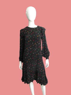 1980’s Italian Silk New wave Print Balloon Sleeve Tunic Dress