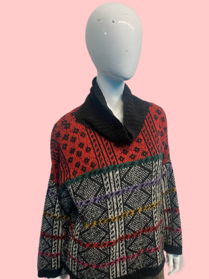 1990’s Kenzo Album Patchwork Knit Cowl Neck Pullover
