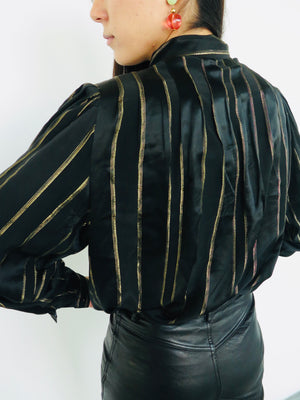 1980’s Francesca of Damon Black & Gold Pussybow blouse