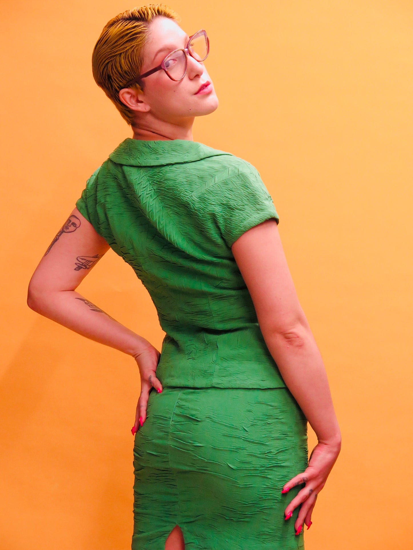 90’s Versus Versace Apple Green Crepe Mini Skirt suit