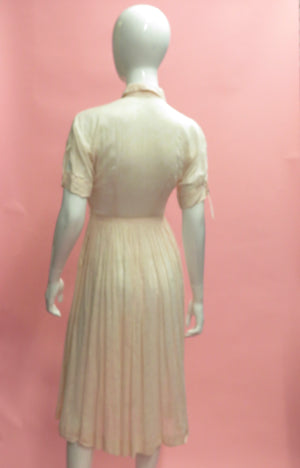 1950’s Pale Pink Floral Flocked Cotton Dress