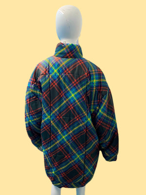 1990’s Guy Laroche Silk Houndstooth Plaid Puffer Jacket