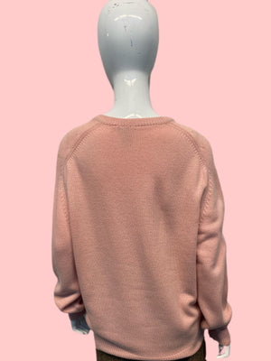 Hermes Salmon Pink Cashmere Cable Knit V Neck Sweater