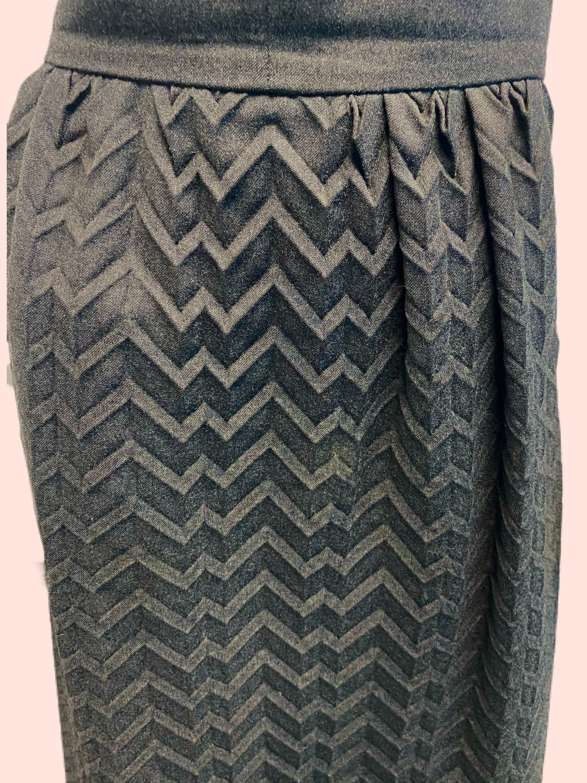 Lapis Green Brown Chevron Boho Crochet Knit Pullon Midi Skirt Size L | eBay