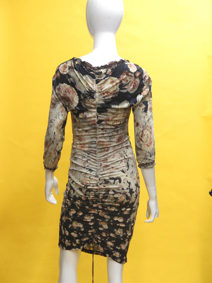 Jean Paul Gaultier Floral Mesh Drawstring Dress