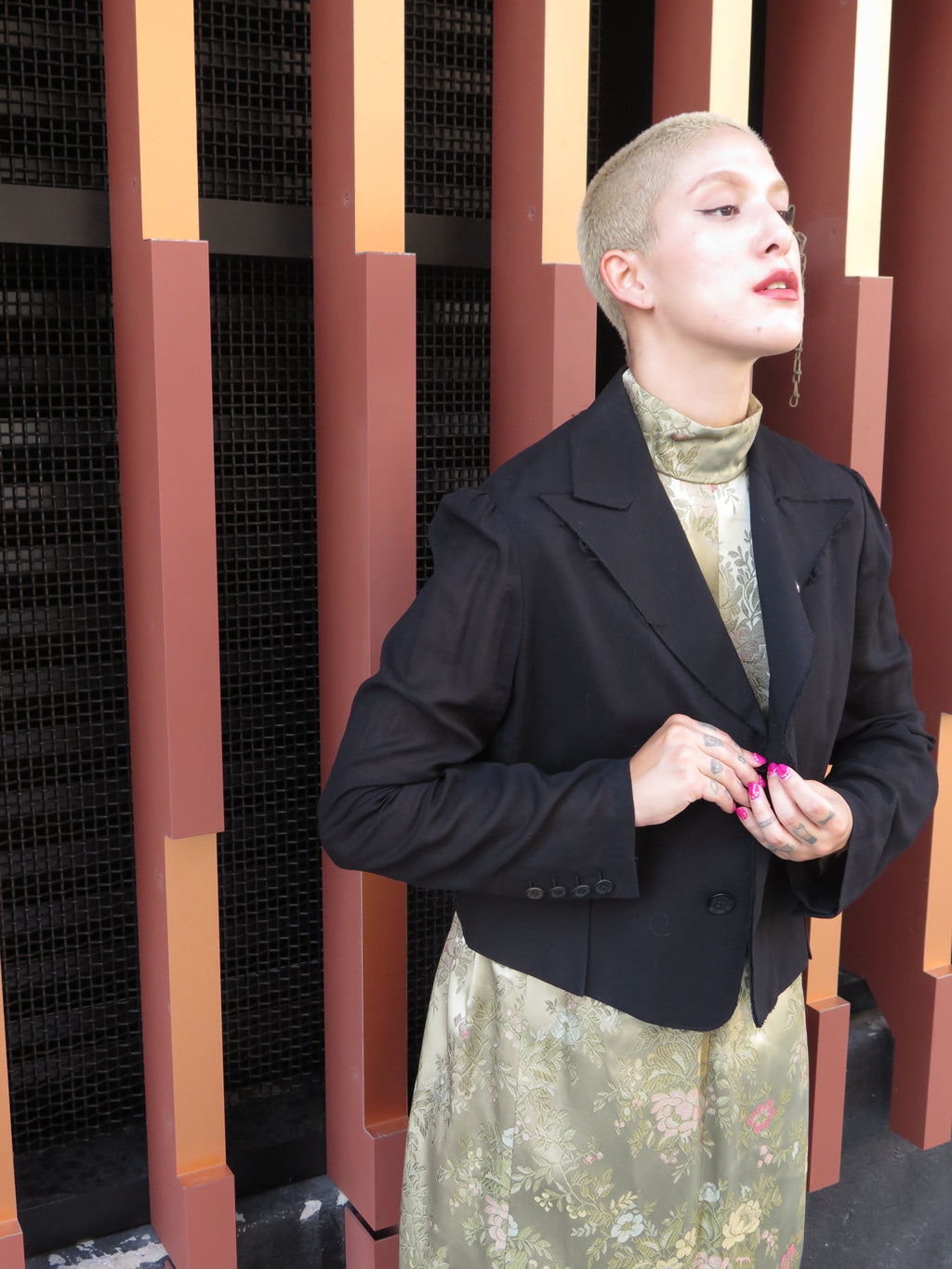 Yohji Yamamoto Noir + Sheer Panel Cotton Tuxedo Jacket