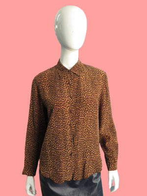 1990’s Cheetah Print Silk Button Down Blouse