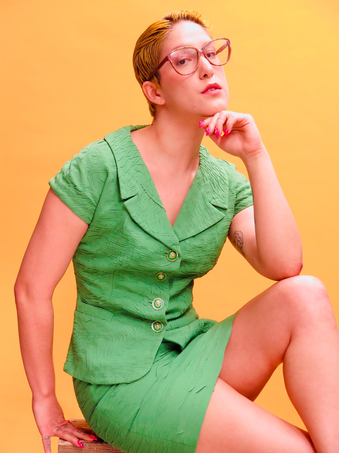 90’s Versus Versace Apple Green Crepe Mini Skirt suit