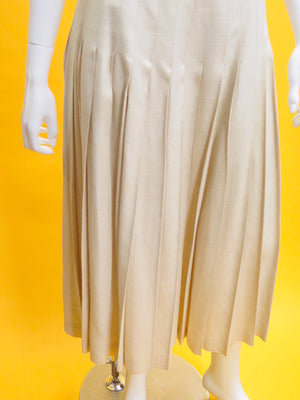 Linda Allard x Ellen Tracy Oatmeal Linen Pleated Skirt