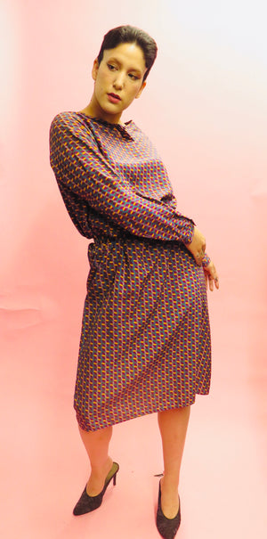 1970’s Diane Von Furstenberg Silk geometric Print Belted Dress