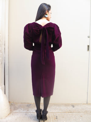 1980’s Aubergine velvet Mouton sleeve dress