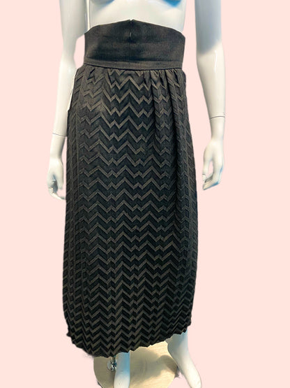 Romeo Gigli Chevron Pleated Wool High Waisted Skirt