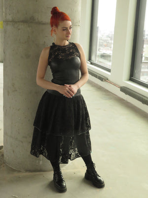 80’s Punk Leather & Lace combo tiered dress