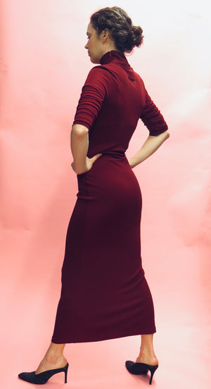 Jean Paul Gaultier Classique Crimson Ruched Sleeve Jersey Column Dress