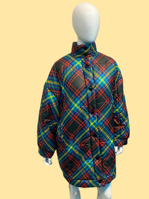 1990’s Guy Laroche Silk Houndstooth Plaid Puffer Jacket