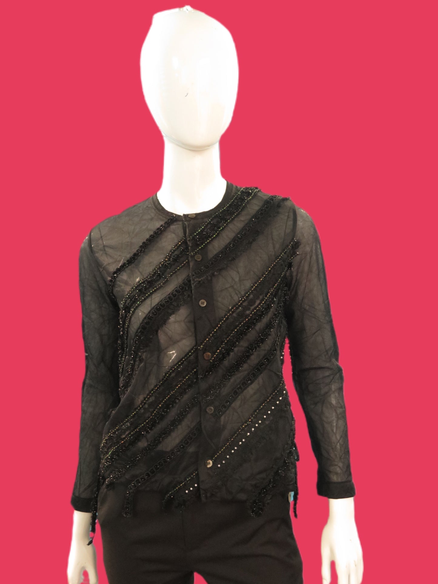 Tricot Comme Des Garçons 2001 Sheer Embellished Mesh Cardigan Top