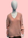 Hermes Salmon Pink Cashmere Cable Knit V Neck Sweater