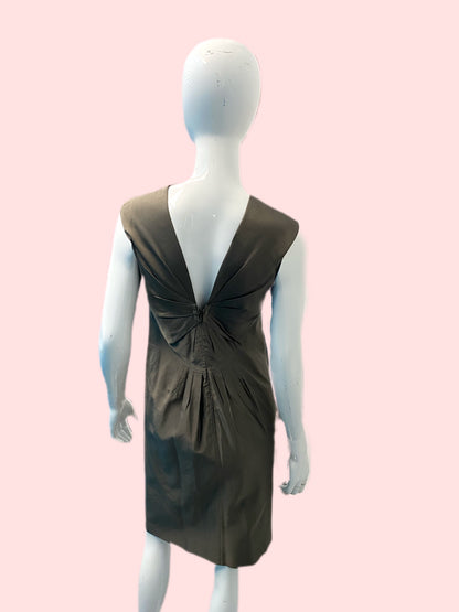 Prada Gunmetal Butterfly Pleated Back Silk Shift Dress