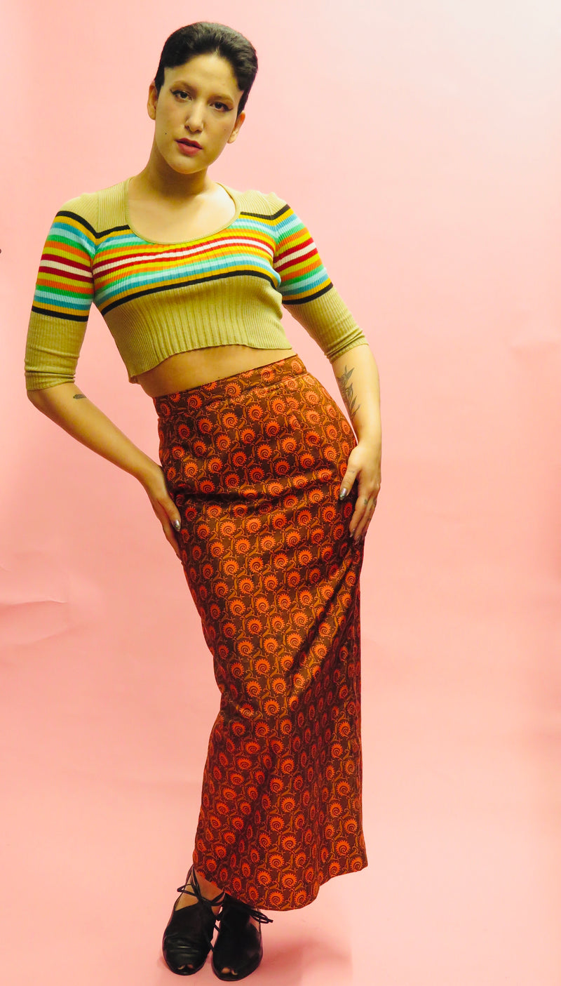 1990’s Silk Shantung Batik Fitted Maxi Skirt