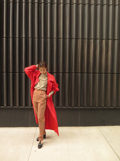 1980’s Cherry Red Silk Double Breasted Duster