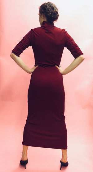 Jean Paul Gaultier Classique Crimson Ruched Sleeve Jersey Column Dress