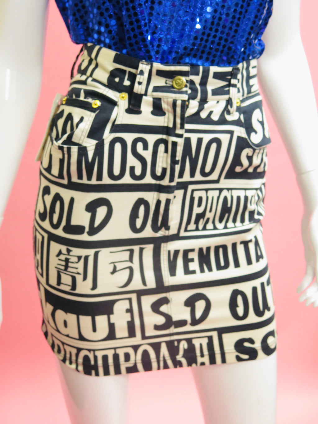 1990’s Moschino Jeans “Sold Out” Logo Mini Skirt