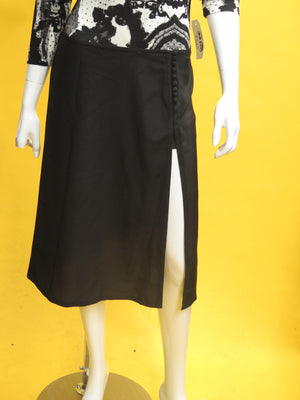 Dries Van Noten Black Silk Side Slit Skirt