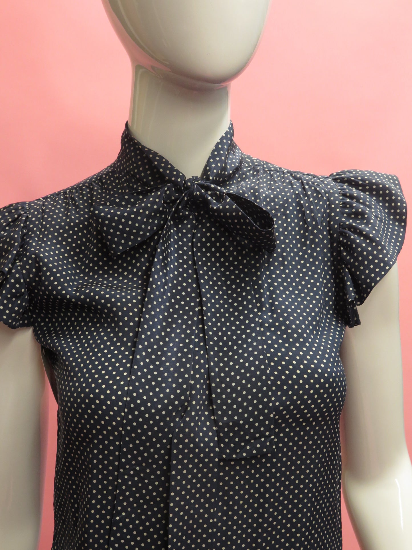 1970’s YSL Rive Gauche polka Dot silk Pussy Bow Blouse