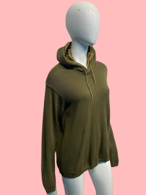 1998 Helmut Lang Olive Cotton Knit Double Hoodie
