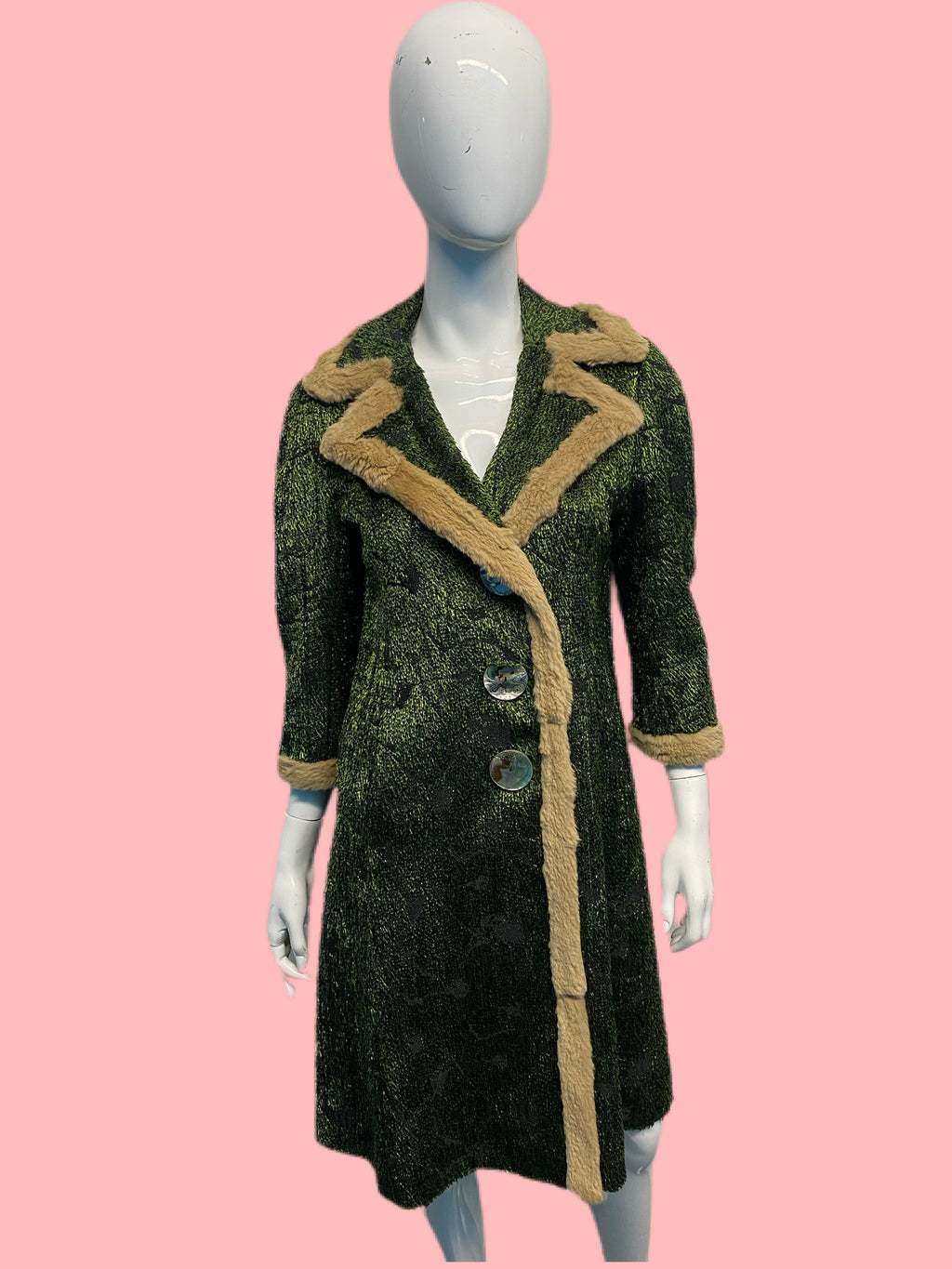 90’s John Galliano Faux Grass with Fur Trim Car Coat