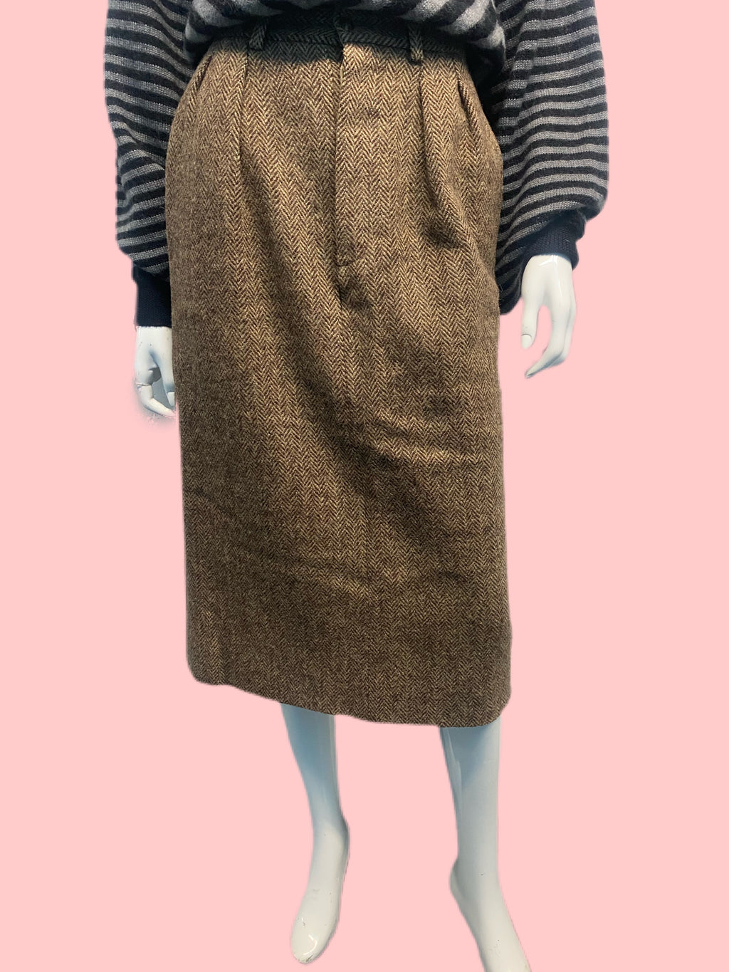 1980’s Ralph Lauren Wool Herringbone Buttonfly Midi skirt