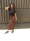90’s Ozbek Chocolate Fitted Silk Maxi Skirt
