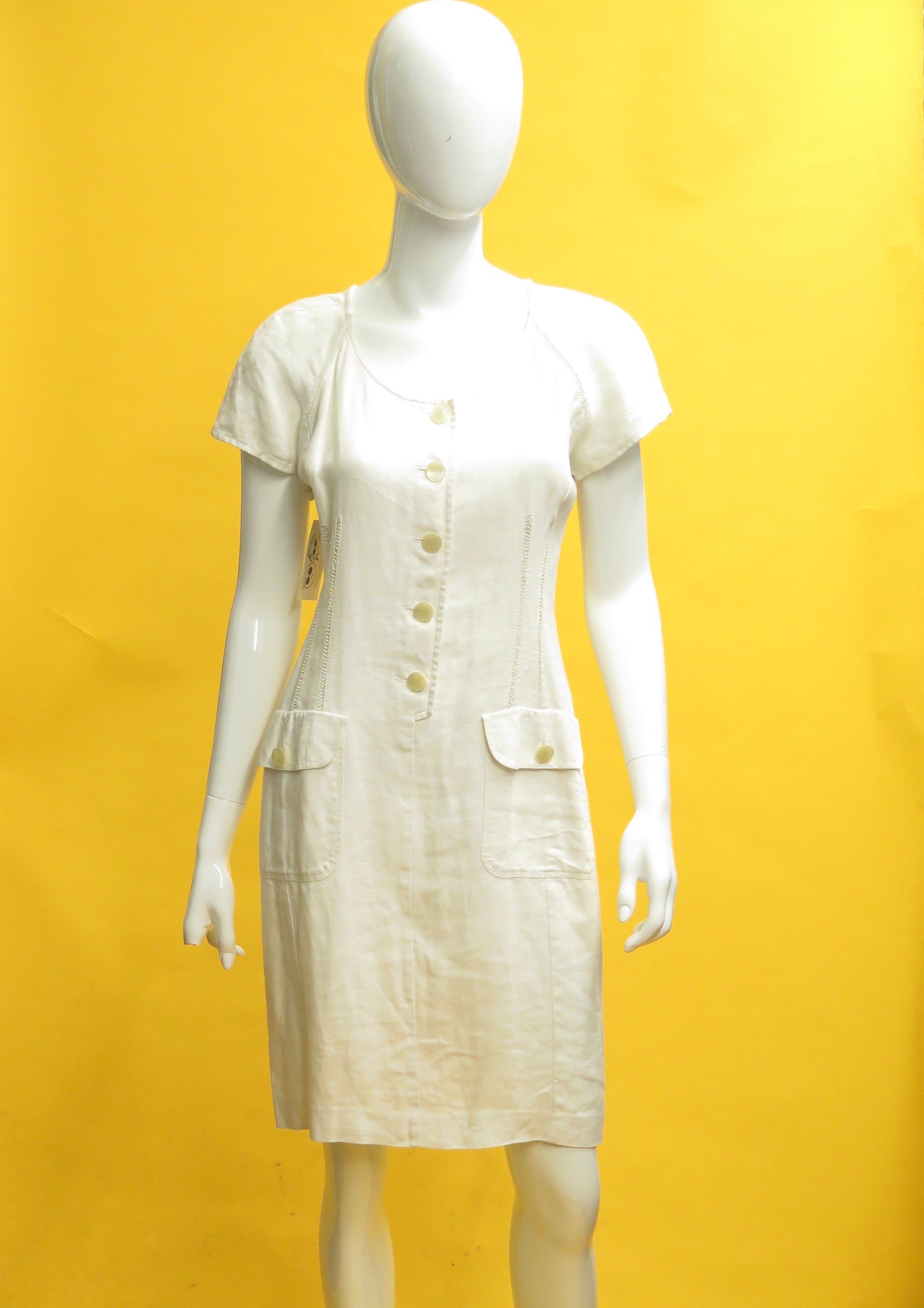 1980's Valentino White Linen Shift Dress The Buis 1980's Valentino White Linen Shift Dress The Buis