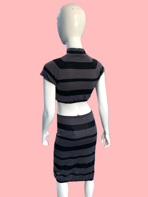 Prada Cotton Knit Striped Cropped Skirt Set