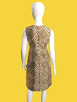 1990s Prada Wool Silk Painted Diamond Print A-Line Dress