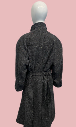 80’s Italian Melange Tweedy Herringbone Wool Belted Coat