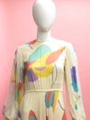 Galanos Floral Silk Chiffon Bishop Sleeve Dress