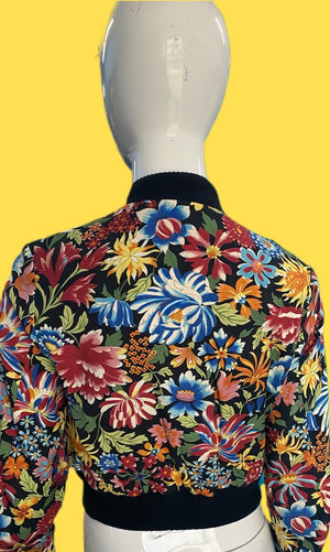 Yohji Yamamoto Floral Cotton Reversible Cropped Bomber Jacket